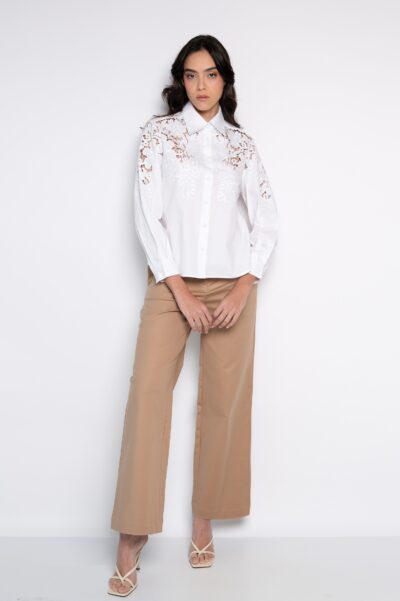 Camisa Bordada Manga 7/8 Branca - Adriana