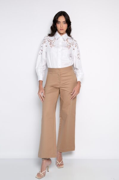 Calça Alfaiataria Com Bolsos laterais Bege - Mirna