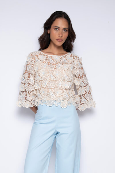 Blusa Cropped Bordada Com Aplicações New Manteiga - Anita