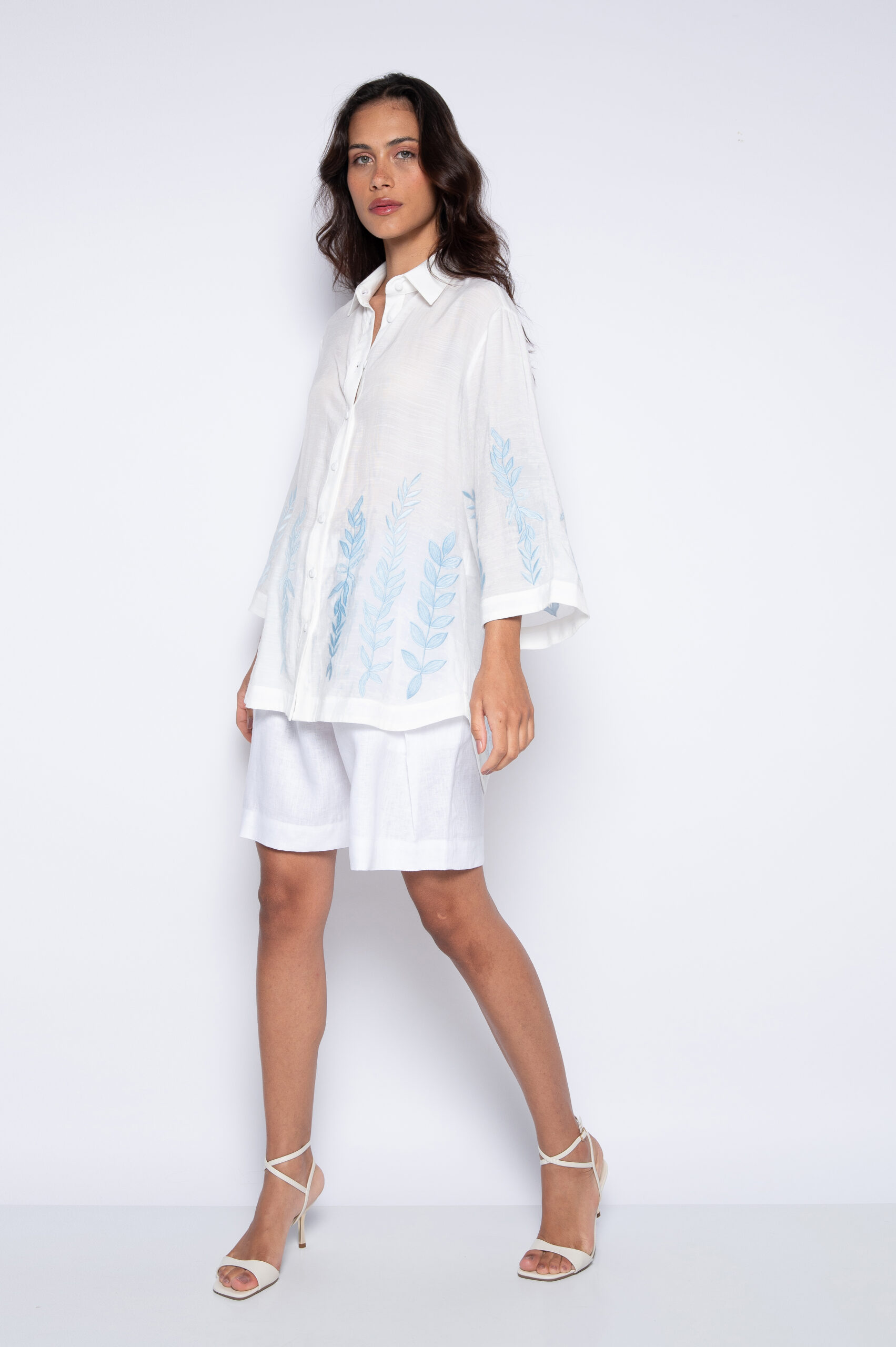 Camisa Bordada Off White/Azul - Priscila - Imagem 2