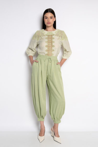 Calça Aladim Com Amarração Frontal Verde - Adelaide