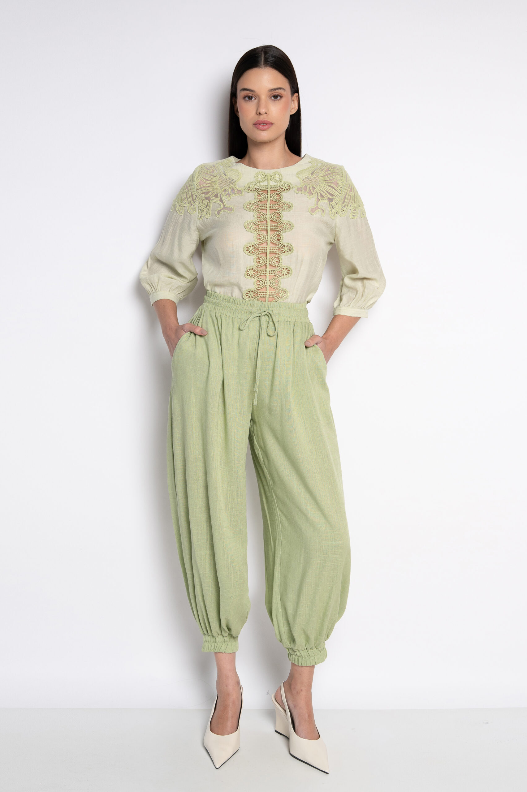 Calça Aladim Com Amarração Frontal Verde - Adelaide