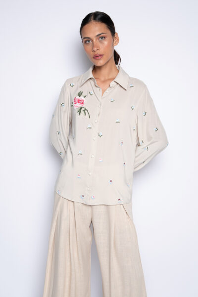 Camisa Bordada Com Mangas Longas Papiro - Bruna