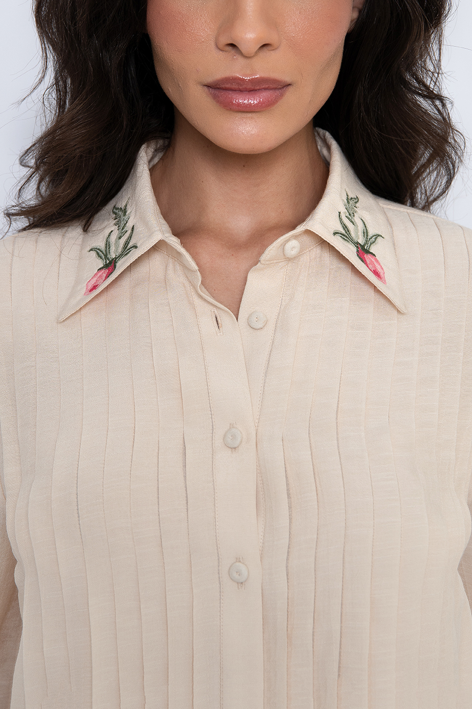 Camisa Bordada Com Mangas 3/4 New Manteiga - Clotilde - Imagem 3
