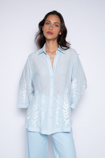 Camisa Bordada Azul - Priscila