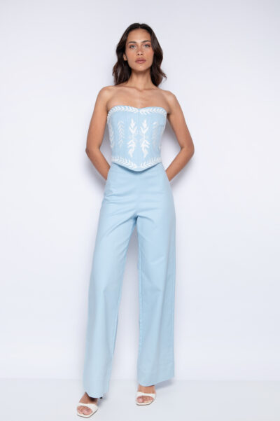Corset Bordado Tomara Que Caia Azul - Emily
