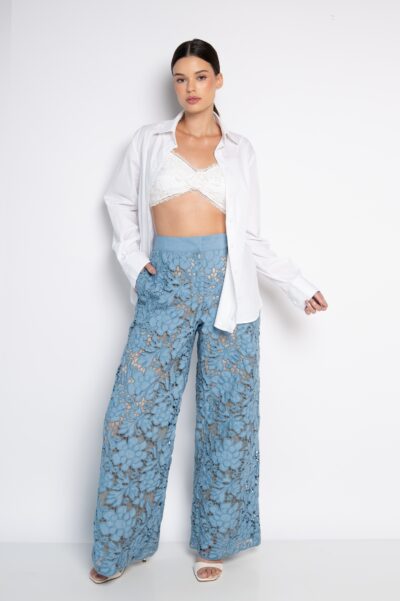 Calça Pantalona Bordada Richelieu Jeans - Maitê