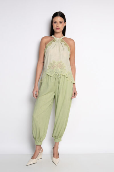 Blusa Cropped Bordada Gola Alta Verde - Poly