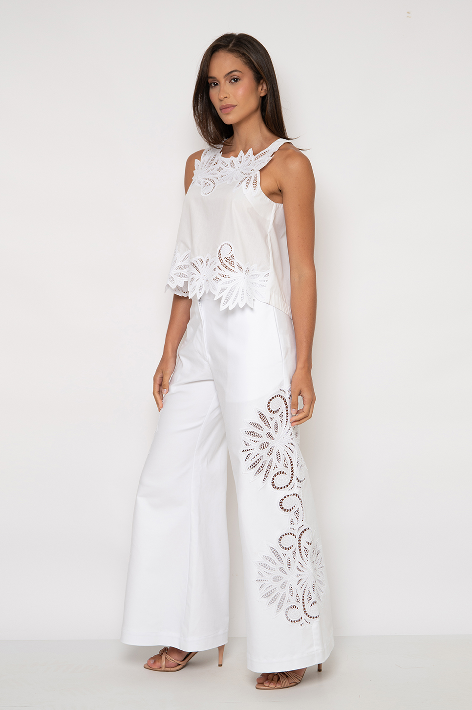 Calça Pantalona Bordada Branca - Marcília - Imagem 2