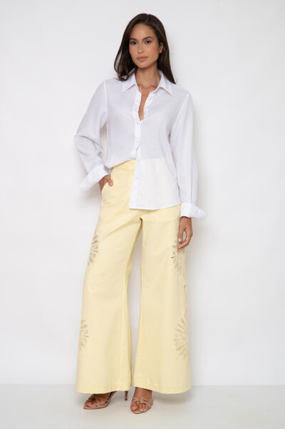 Calça Pantalona Bordada New Manteiga - Marcília